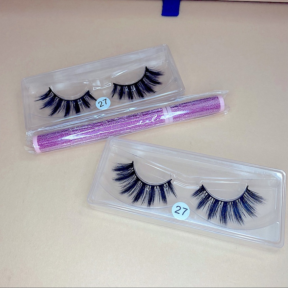 2 Set of 3D Mink Eyelashes & Magic Self adhesive Eyeliner Pen NWT
